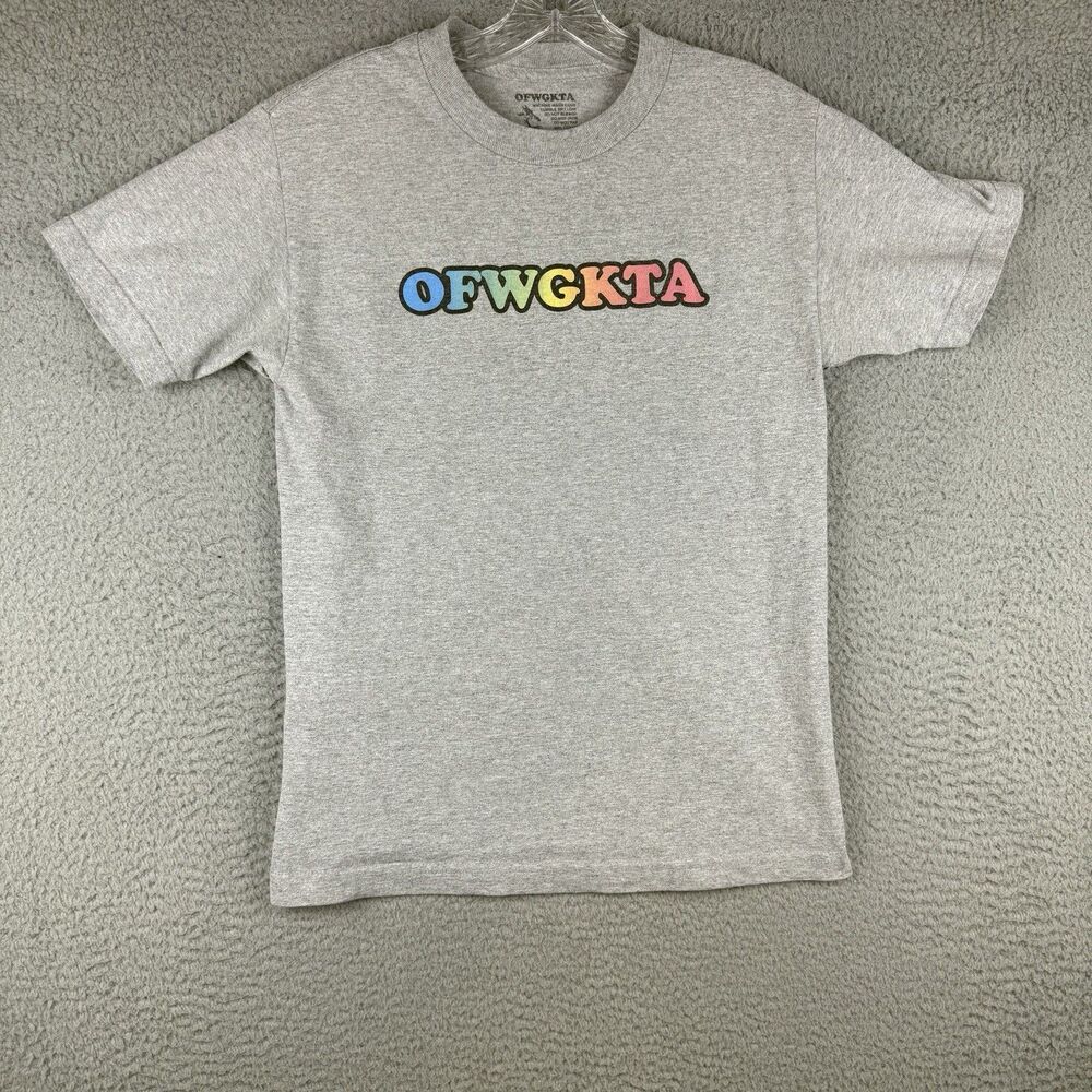 OFWGKTA Logo T-Shirt Size Small Gray Short Sleeve (Holes)